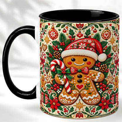 #pl[11oz|Black] Folk Gingerbread Coffee Mug, Christmas Cookie Mug, Ceramic Cup