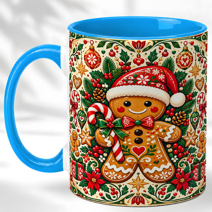 #pl[11oz|Blue] Folk Gingerbread Coffee Mug, Christmas Cookie Mug, Ceramic Cup