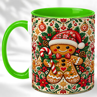 #pl[11oz|Green] Folk Gingerbread Coffee Mug, Christmas Cookie Mug, Ceramic Cup