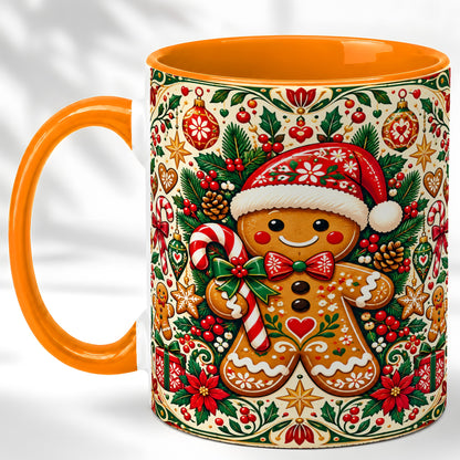 #pl[11oz|Orange] Folk Gingerbread Coffee Mug, Christmas Cookie Mug, Ceramic Cup