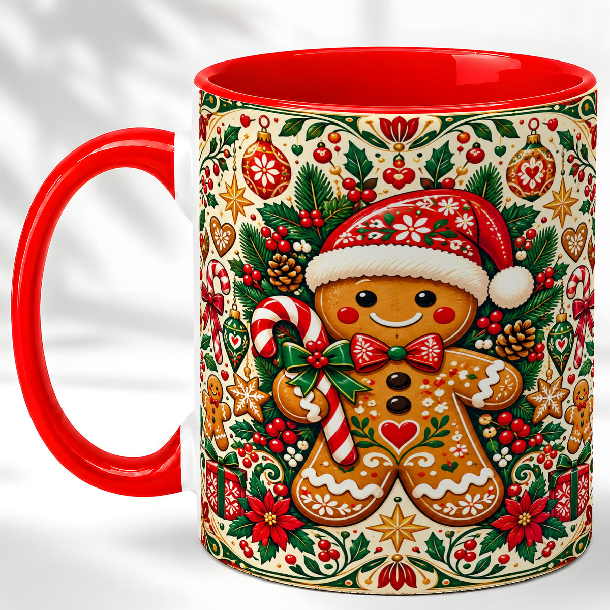 Folk Gingerbread Coffee Mug, Christmas Cookie Mug, Ceramic Cup