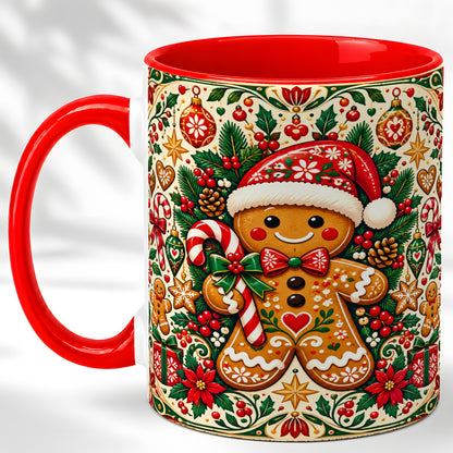 Folk Gingerbread Coffee Mug, Christmas Cookie Mug, Ceramic Cup