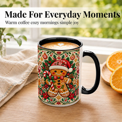 #pl[15oz|Black] Folk Gingerbread Coffee Mug, Christmas Cookie Mug, Ceramic Cup
