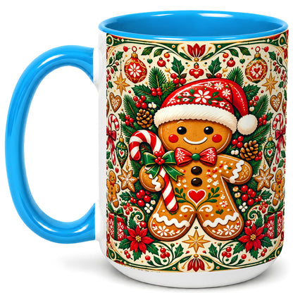 #pl[15oz|Blue] Folk Gingerbread Coffee Mug, Christmas Cookie Mug, Ceramic Cup