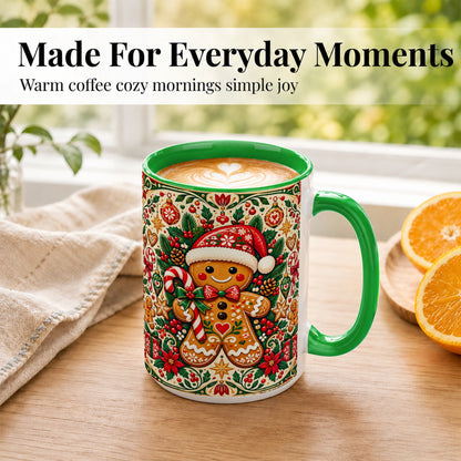 #pl[15oz|Green] Folk Gingerbread Coffee Mug, Christmas Cookie Mug, Ceramic Cup