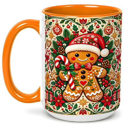 #pl[15oz|Orange] Folk Gingerbread Coffee Mug, Christmas Cookie Mug, Ceramic Cup