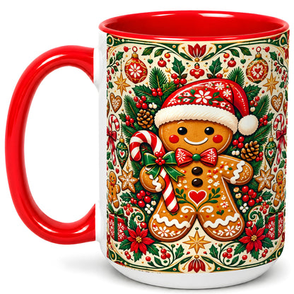 #pl[15oz|Red] Folk Gingerbread Coffee Mug, Christmas Cookie Mug, Ceramic Cup