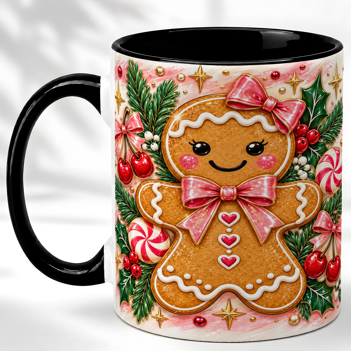 #pl[11oz|Black] Christmas Gingerbread Coffee Mug, Peppermint Mug, Ceramic Cup