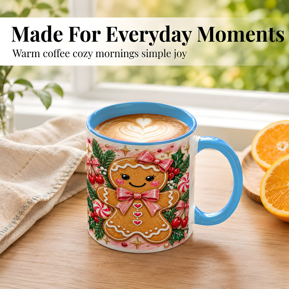 #pl[11oz|Blue] Christmas Gingerbread Coffee Mug, Peppermint Mug, Ceramic Cup