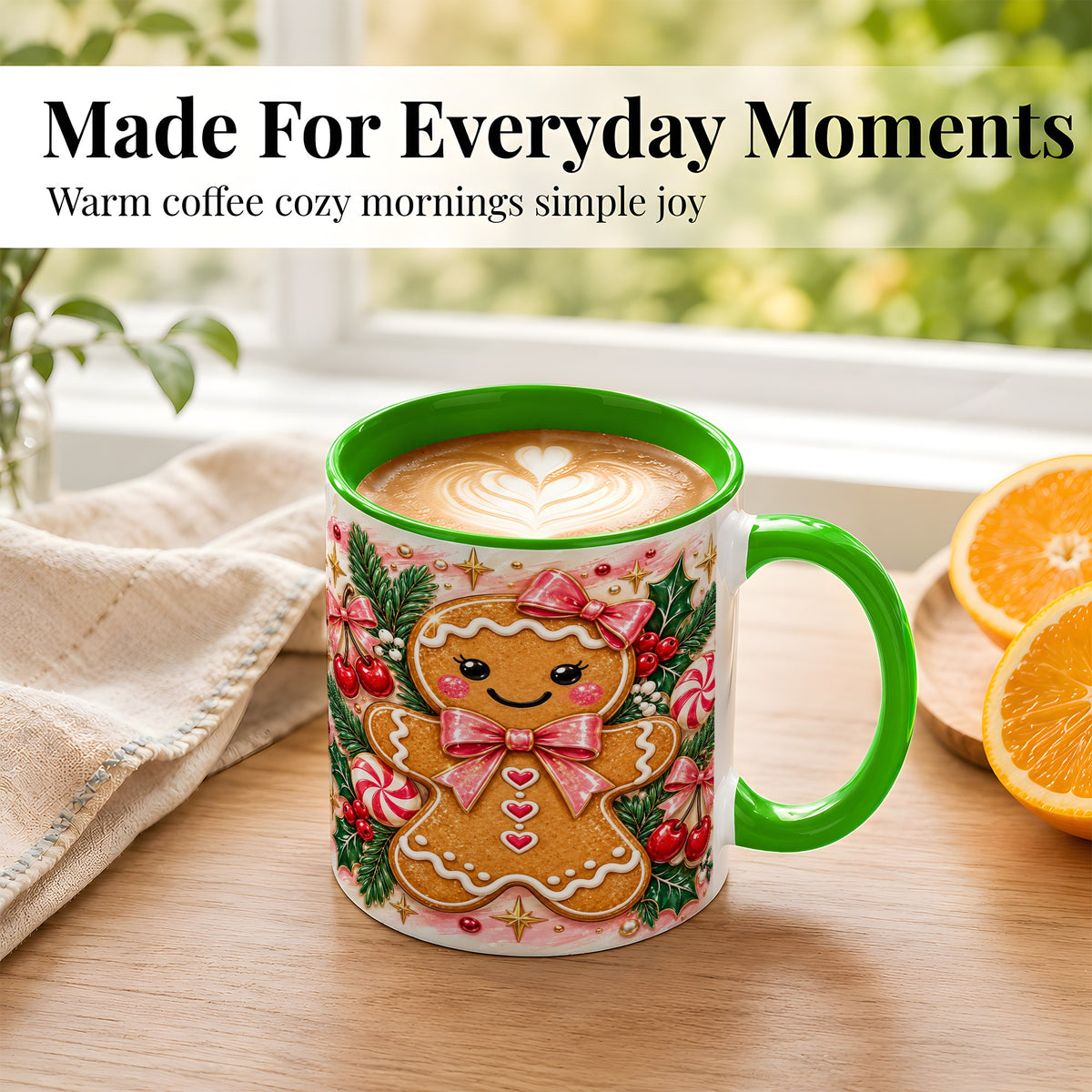 #pl[11oz|Green] Christmas Gingerbread Coffee Mug, Peppermint Mug, Ceramic Cup