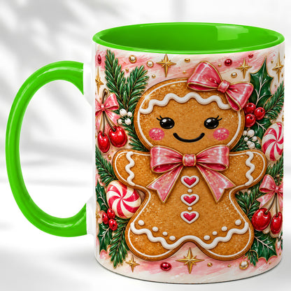 #pl[11oz|Green] Christmas Gingerbread Coffee Mug, Peppermint Mug, Ceramic Cup
