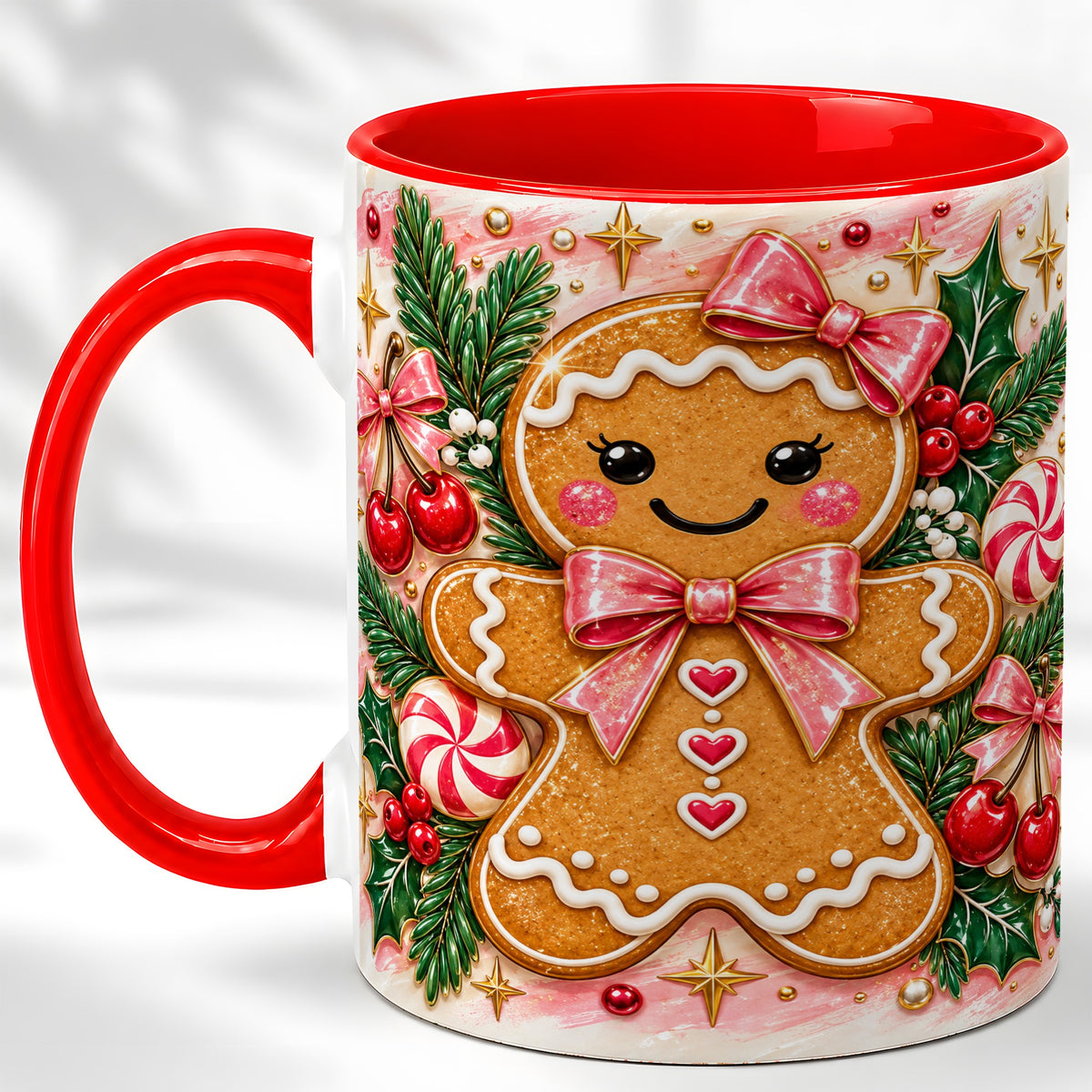Christmas Gingerbread Coffee Mug, Peppermint Mug, Ceramic Cup