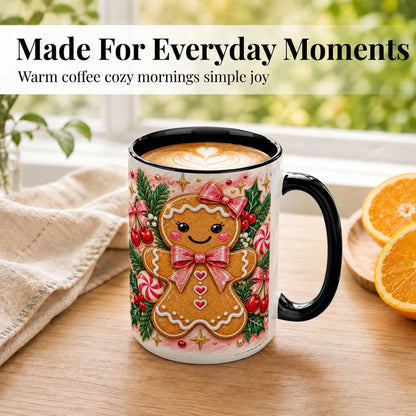 #pl[15oz|Black] Christmas Gingerbread Coffee Mug, Peppermint Mug, Ceramic Cup
