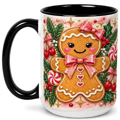 #pl[15oz|Black] Christmas Gingerbread Coffee Mug, Peppermint Mug, Ceramic Cup