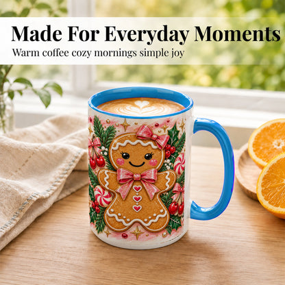 #pl[15oz|Blue] Christmas Gingerbread Coffee Mug, Peppermint Mug, Ceramic Cup