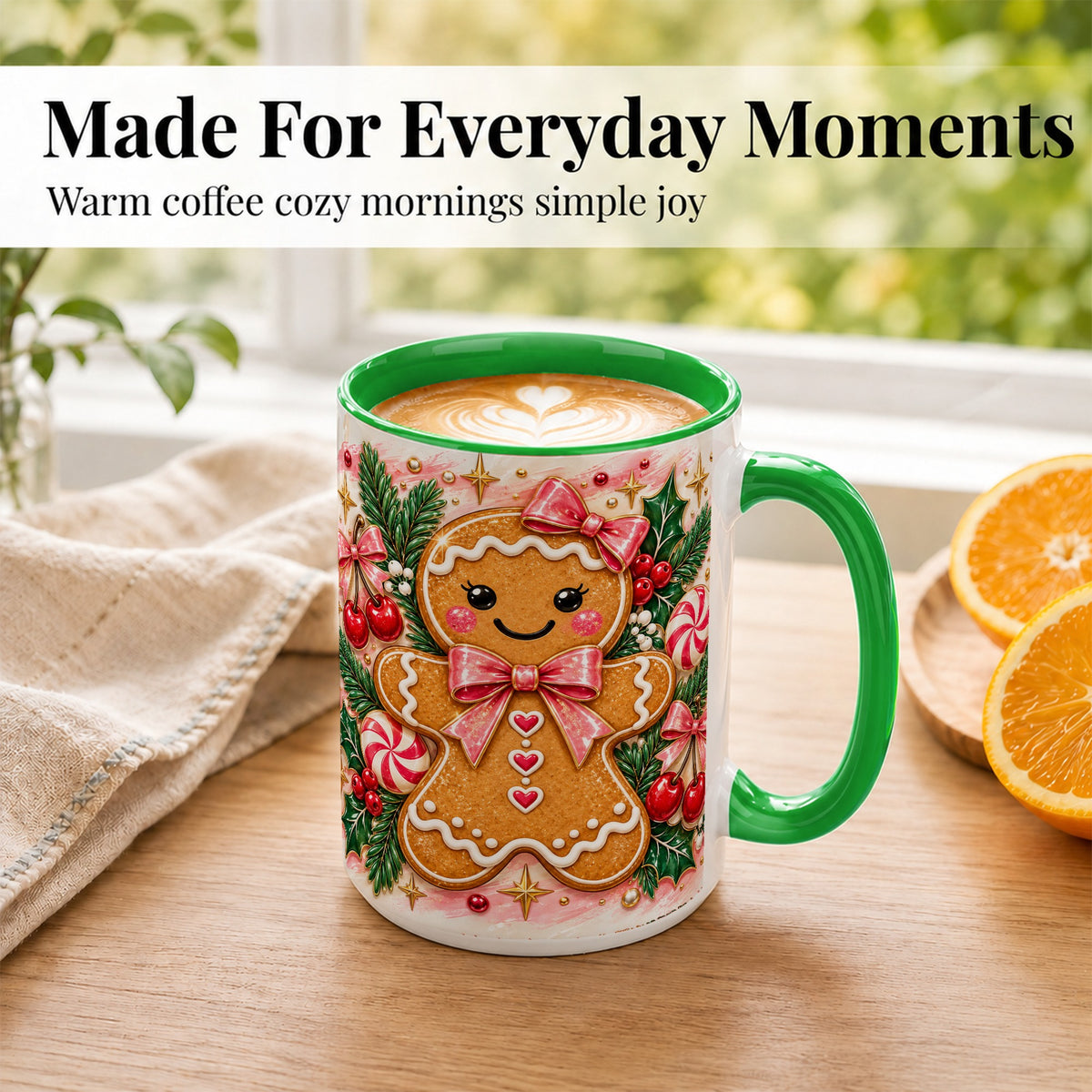 #pl[15oz|Green] Christmas Gingerbread Coffee Mug, Peppermint Mug, Ceramic Cup
