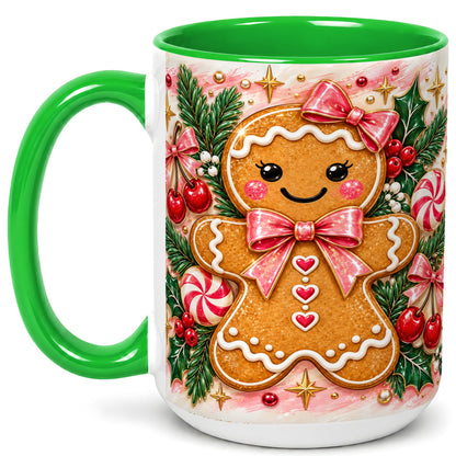 #pl[15oz|Green] Christmas Gingerbread Coffee Mug, Peppermint Mug, Ceramic Cup
