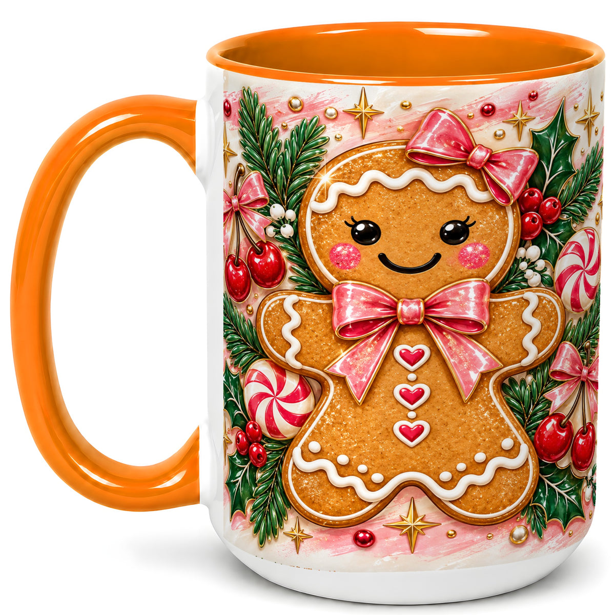 #pl[15oz|Orange] Christmas Gingerbread Coffee Mug, Peppermint Mug, Ceramic Cup