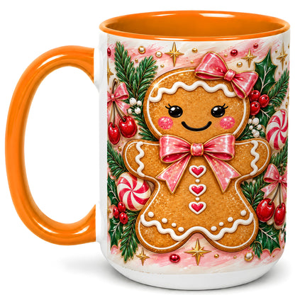 #pl[15oz|Orange] Christmas Gingerbread Coffee Mug, Peppermint Mug, Ceramic Cup