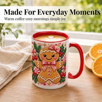 #pl[15oz|Red] Christmas Gingerbread Coffee Mug, Peppermint Mug, Ceramic Cup