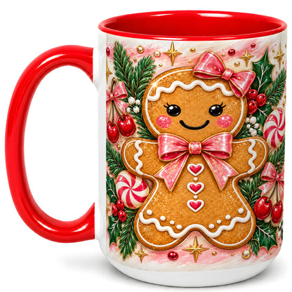 #pl[15oz|Red] Christmas Gingerbread Coffee Mug, Peppermint Mug, Ceramic Cup