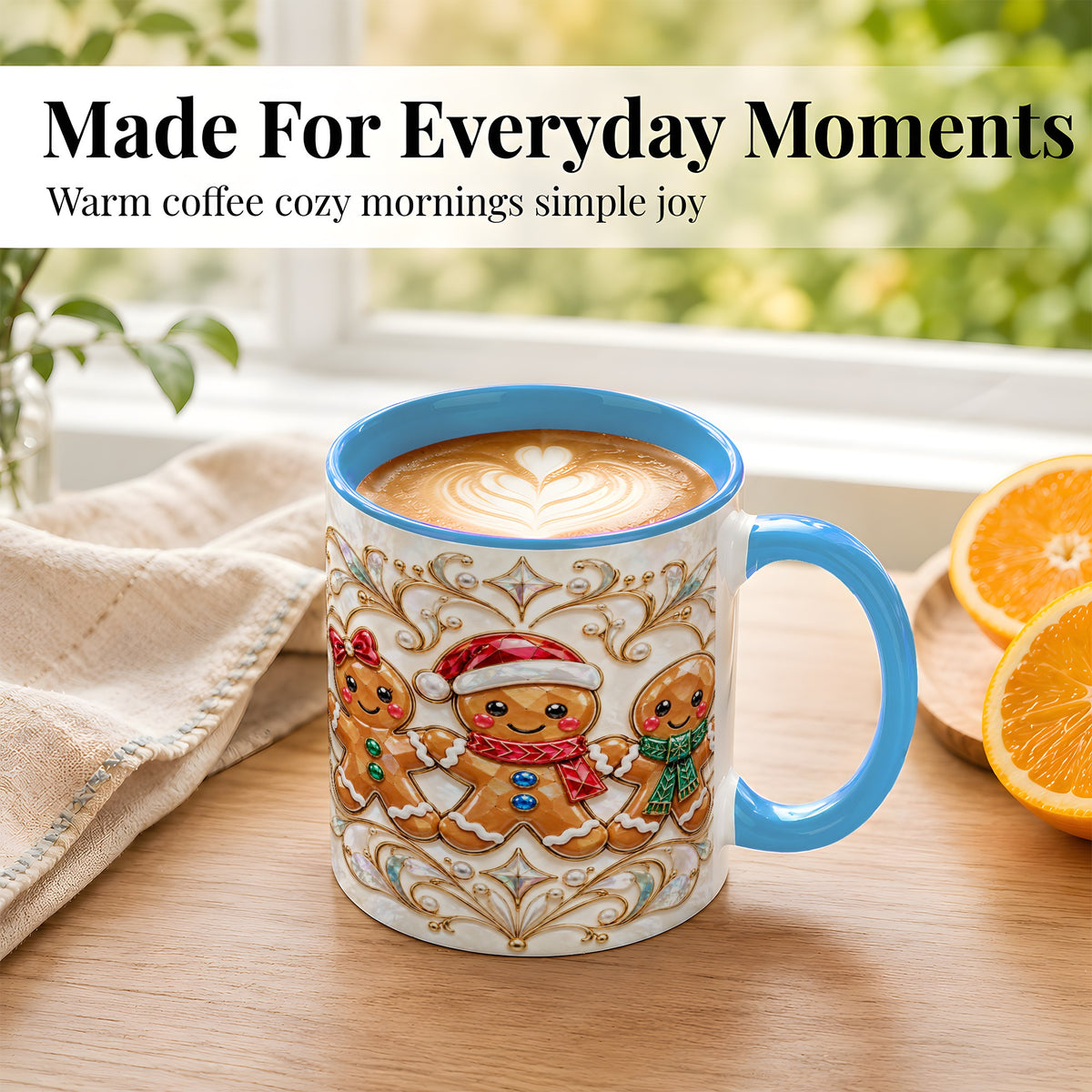 #pl[11oz|Blue] Gingerbread Family Coffee Mug, Christmas Mug, Ceramic Cup