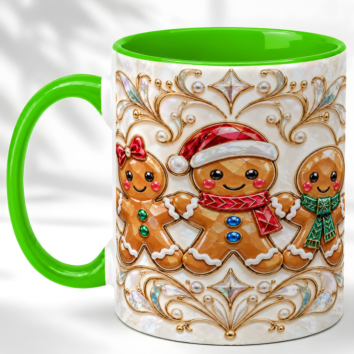 #pl[11oz|Green] Gingerbread Family Coffee Mug, Christmas Mug, Ceramic Cup