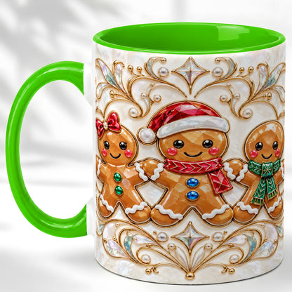 #pl[11oz|Green] Gingerbread Family Coffee Mug, Christmas Mug, Ceramic Cup