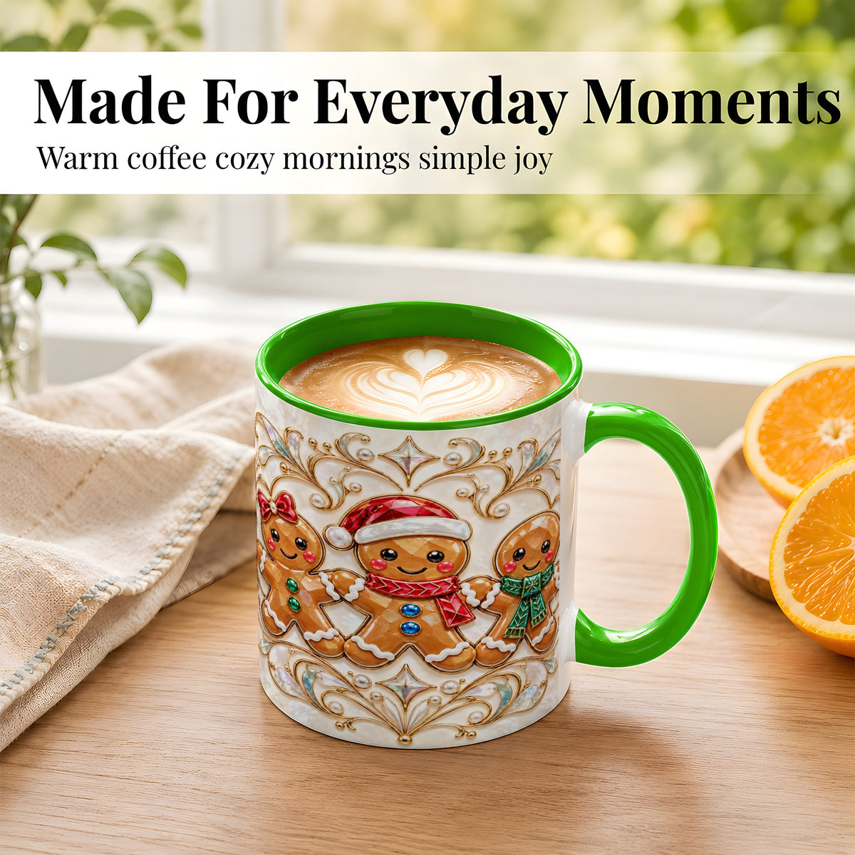 #pl[11oz|Green] Gingerbread Family Coffee Mug, Christmas Mug, Ceramic Cup