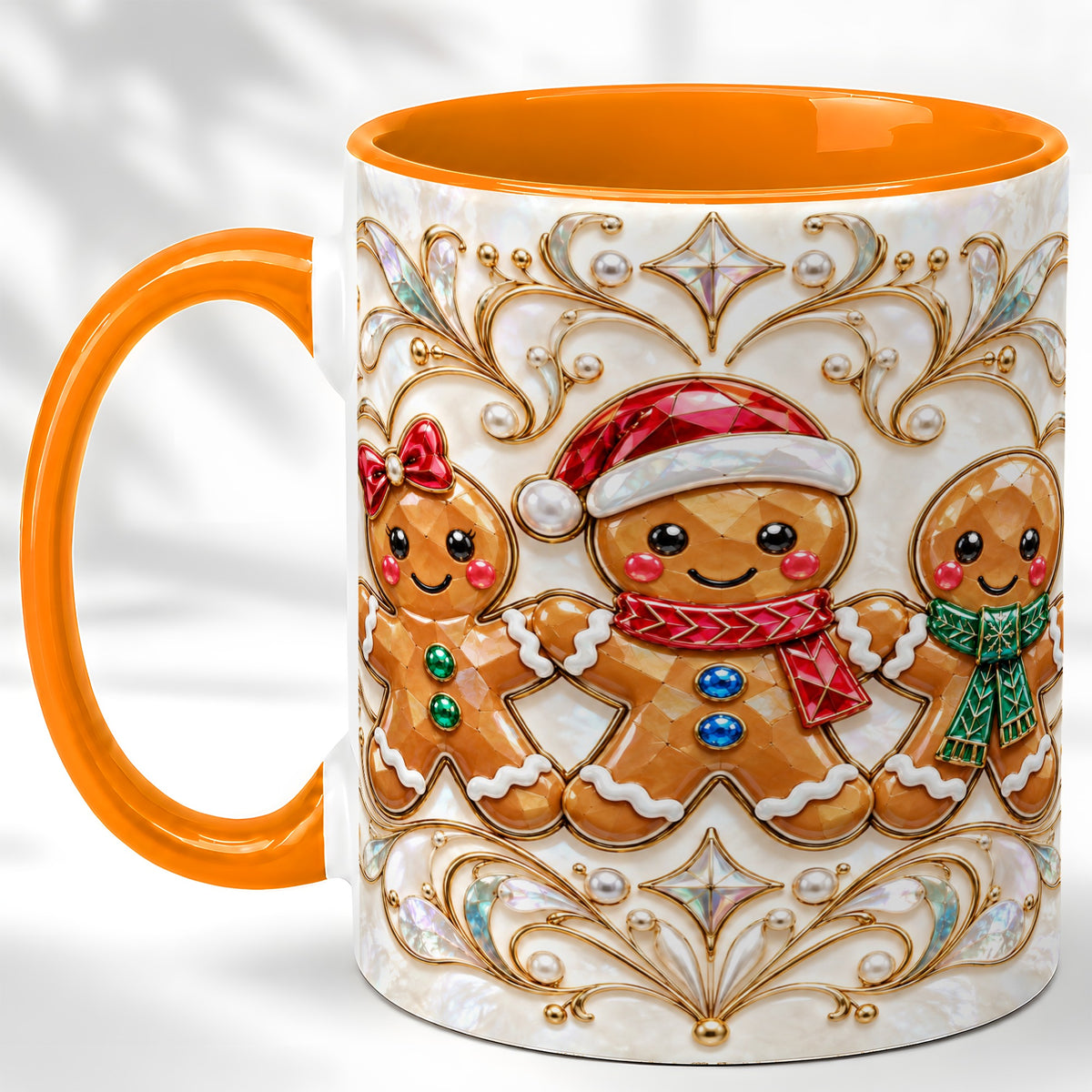 #pl[11oz|Orange] Gingerbread Family Coffee Mug, Christmas Mug, Ceramic Cup