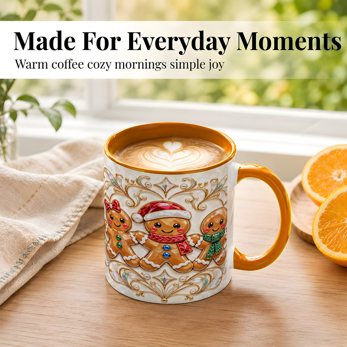 #pl[11oz|Orange] Gingerbread Family Coffee Mug, Christmas Mug, Ceramic Cup