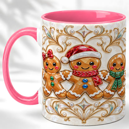 #pl[11oz|Pink] Gingerbread Family Coffee Mug, Christmas Mug, Ceramic Cup