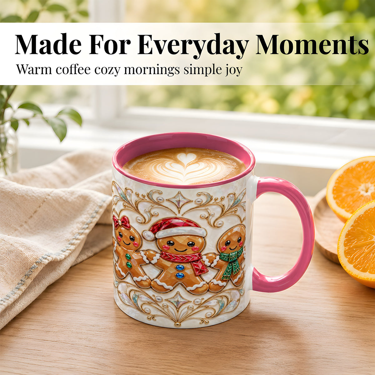 #pl[11oz|Pink] Gingerbread Family Coffee Mug, Christmas Mug, Ceramic Cup