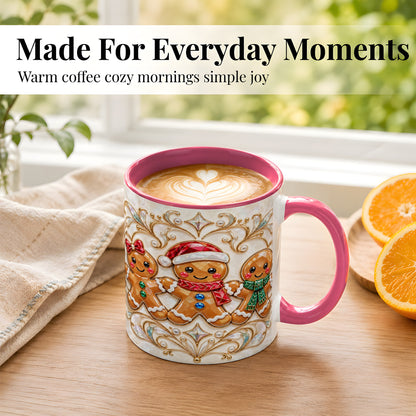 #pl[11oz|Pink] Gingerbread Family Coffee Mug, Christmas Mug, Ceramic Cup