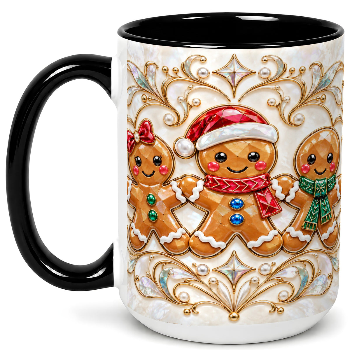 #pl[15oz|Black] Gingerbread Family Coffee Mug, Christmas Mug, Ceramic Cup