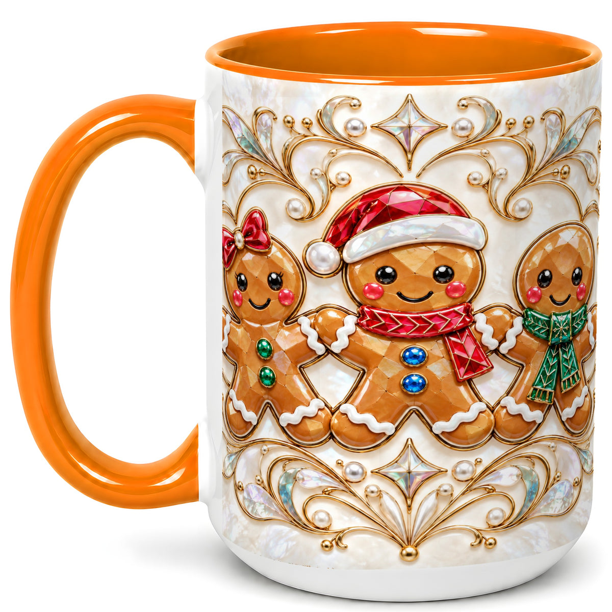 #pl[15oz|Orange] Gingerbread Family Coffee Mug, Christmas Mug, Ceramic Cup