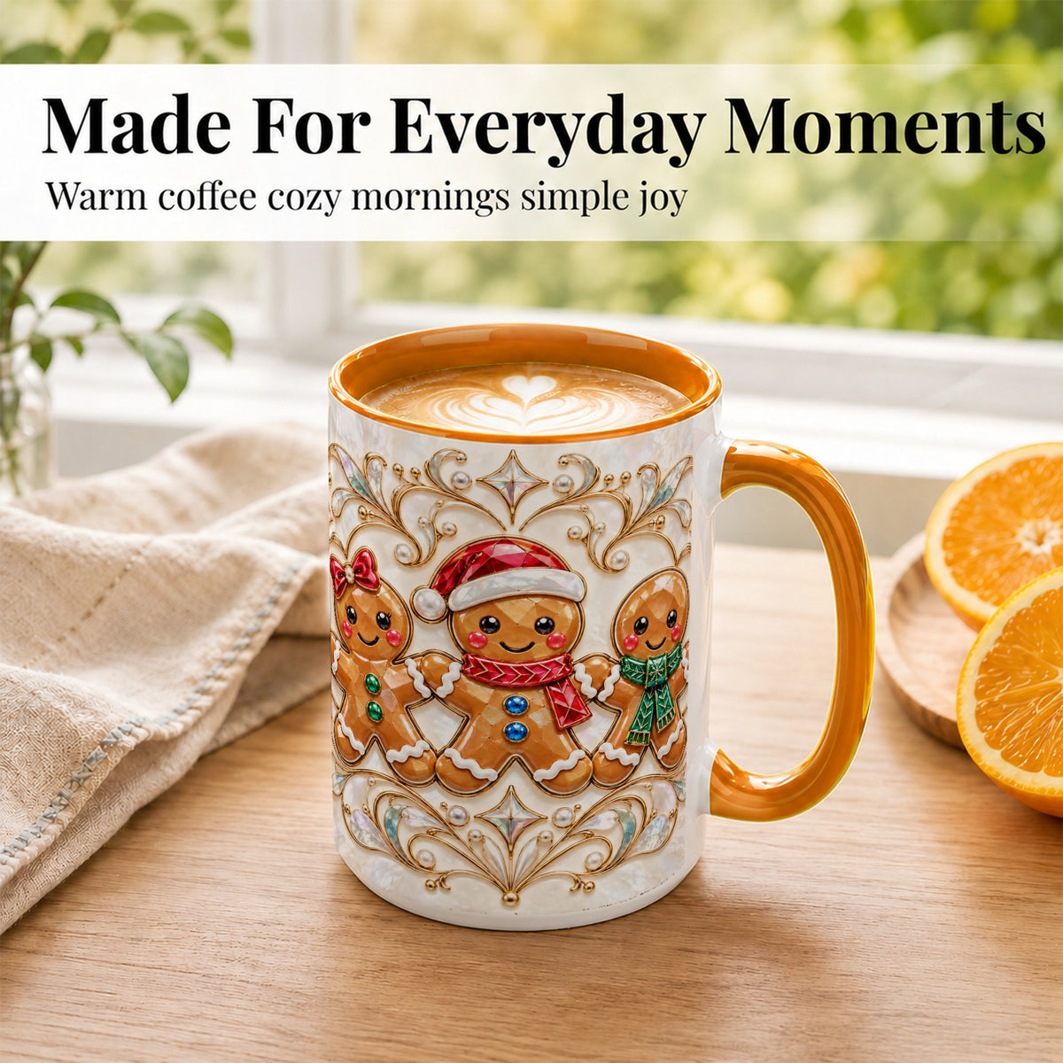 #pl[15oz|Orange] Gingerbread Family Coffee Mug, Christmas Mug, Ceramic Cup