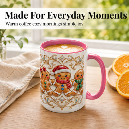 #pl[15oz|Pink] Gingerbread Family Coffee Mug, Christmas Mug, Ceramic Cup