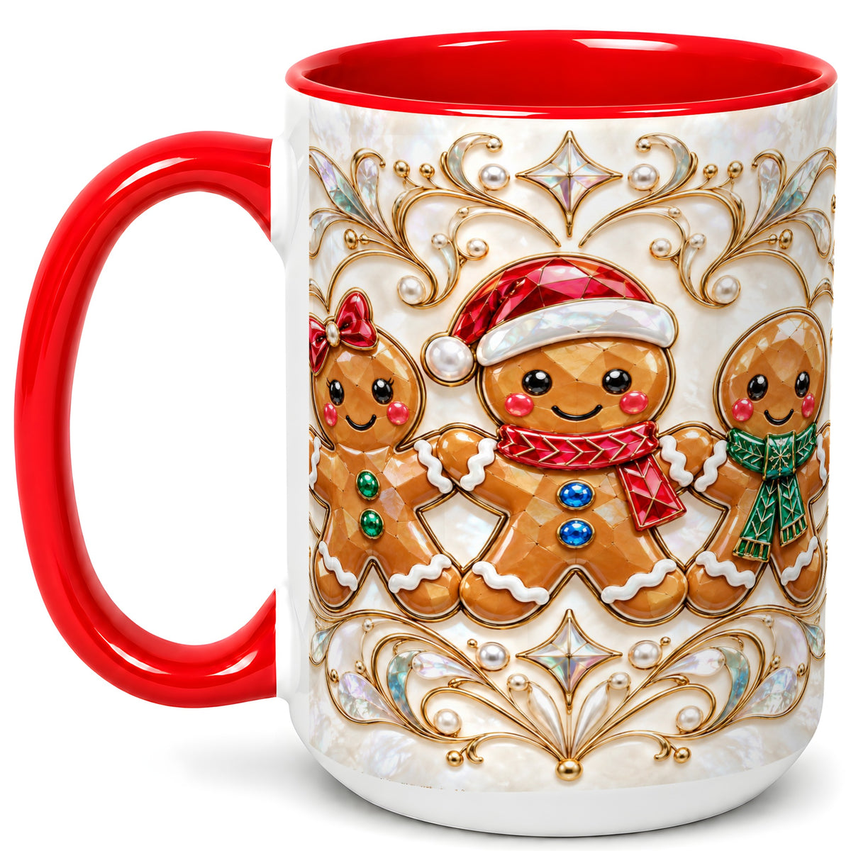 #pl[15oz|Red] Gingerbread Family Coffee Mug, Christmas Mug, Ceramic Cup