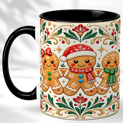 #pl[11oz|Black] Folk Gingerbread Coffee Mug, Christmas Mug, Ceramic Cup