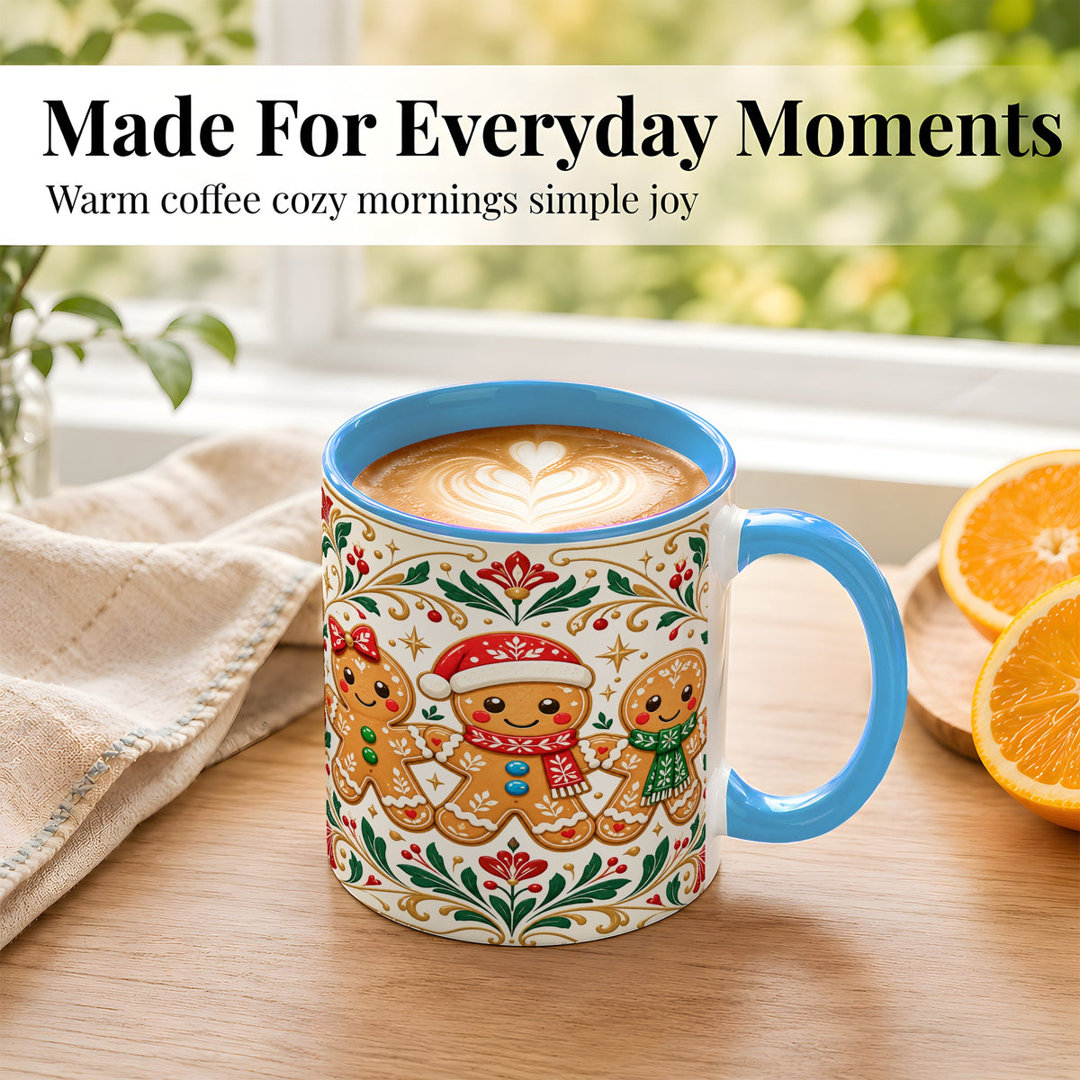 #pl[11oz|Blue] Folk Gingerbread Coffee Mug, Christmas Mug, Ceramic Cup