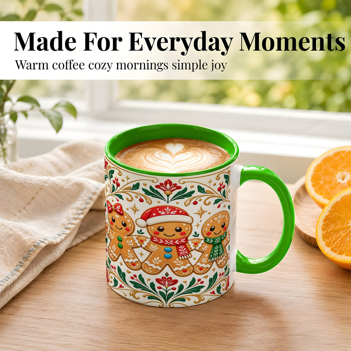#pl[11oz|Green] Folk Gingerbread Coffee Mug, Christmas Mug, Ceramic Cup