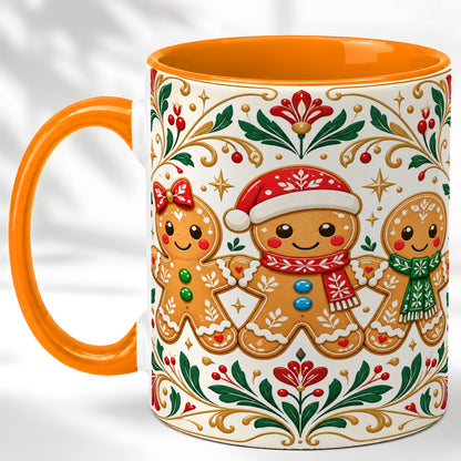 #pl[11oz|Orange] Folk Gingerbread Coffee Mug, Christmas Mug, Ceramic Cup