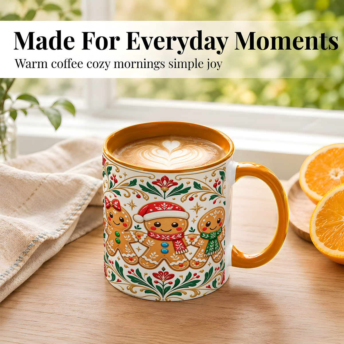 #pl[11oz|Orange] Folk Gingerbread Coffee Mug, Christmas Mug, Ceramic Cup
