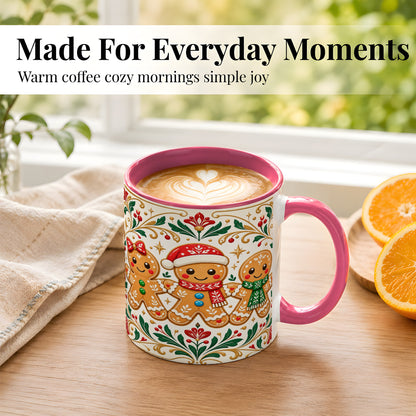 #pl[11oz|Pink] Folk Gingerbread Coffee Mug, Christmas Mug, Ceramic Cup