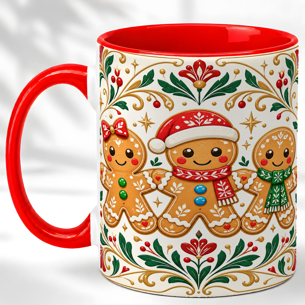 Folk Gingerbread Coffee Mug, Christmas Mug, Ceramic Cup