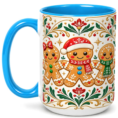#pl[15oz|Blue] Folk Gingerbread Coffee Mug, Christmas Mug, Ceramic Cup