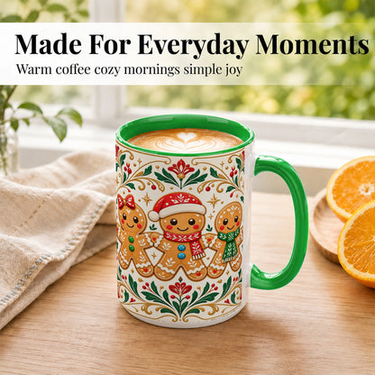 #pl[15oz|Green] Folk Gingerbread Coffee Mug, Christmas Mug, Ceramic Cup