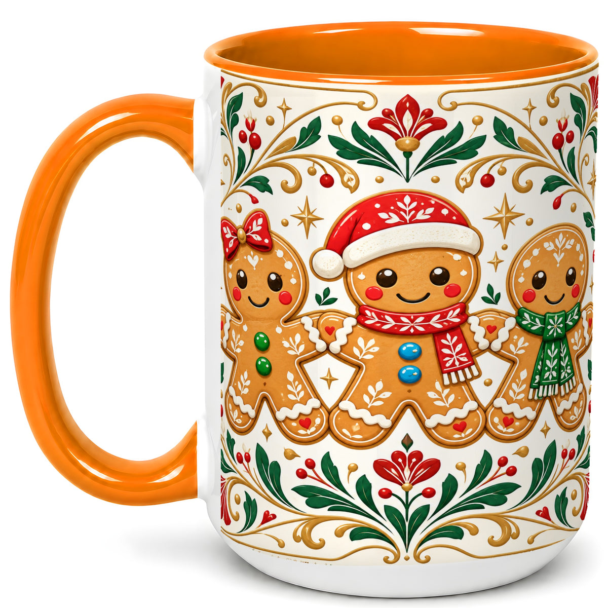 #pl[15oz|Orange] Folk Gingerbread Coffee Mug, Christmas Mug, Ceramic Cup
