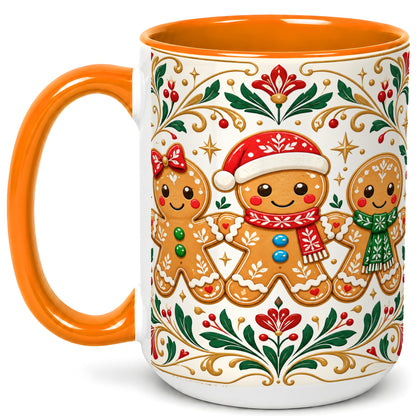 #pl[15oz|Orange] Folk Gingerbread Coffee Mug, Christmas Mug, Ceramic Cup